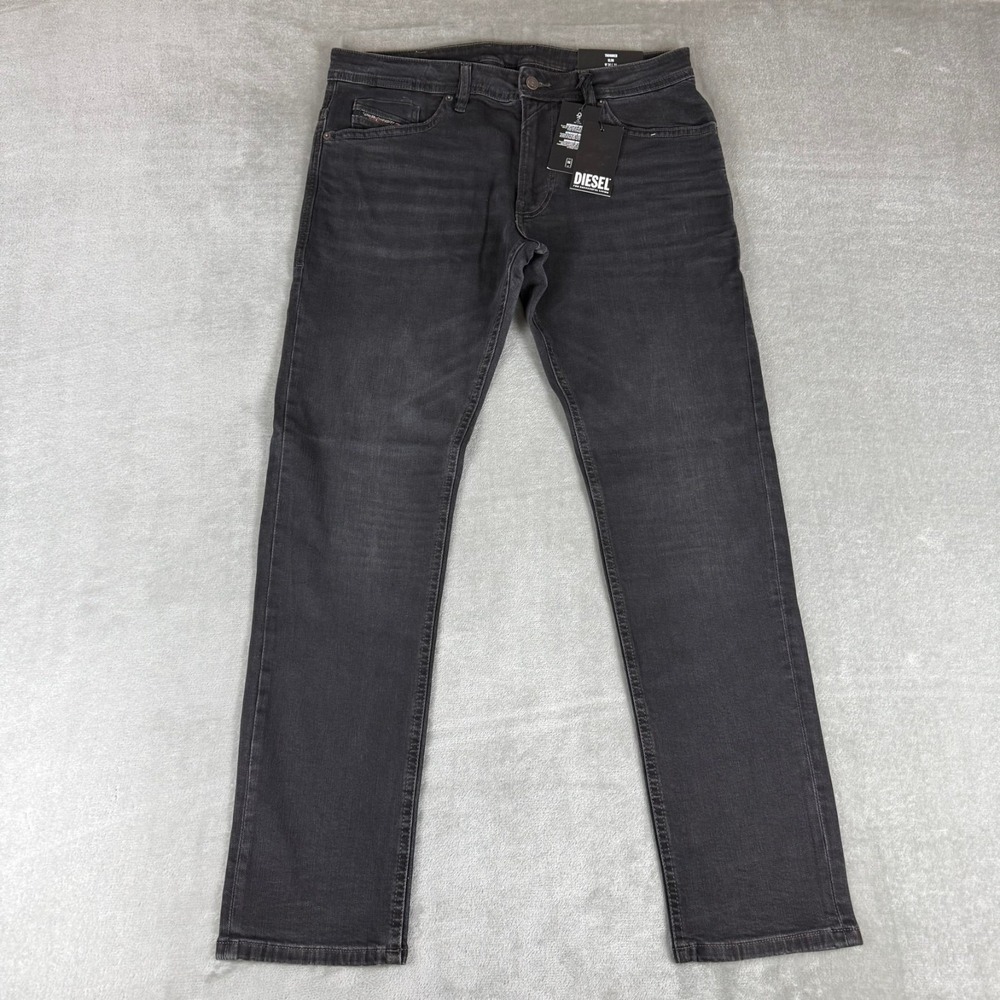 Diesel Thommer Slim Jeans Mens 34x32 Black Denim Stretch Straight $195 New NWT